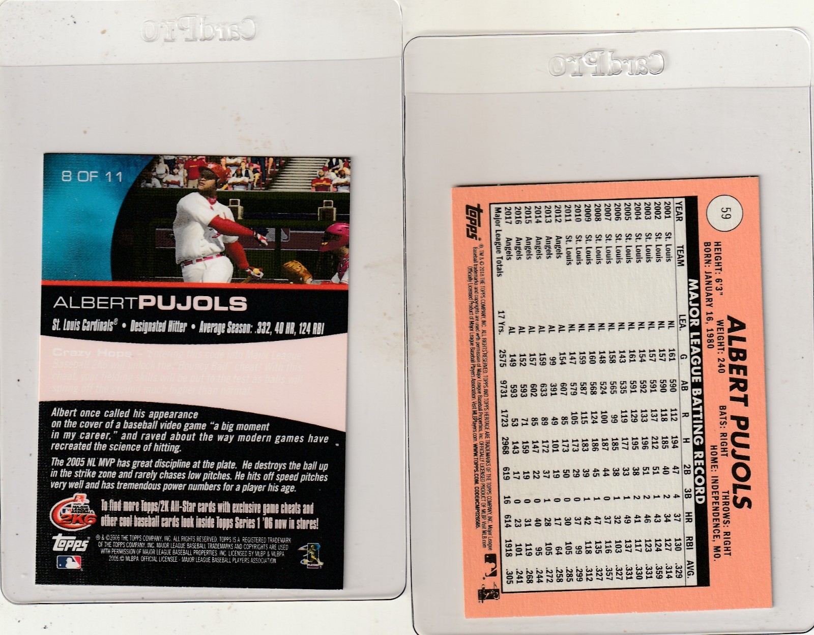 2- ALBERT PUJOLS BASE/INSERT NM/MT INV. 931