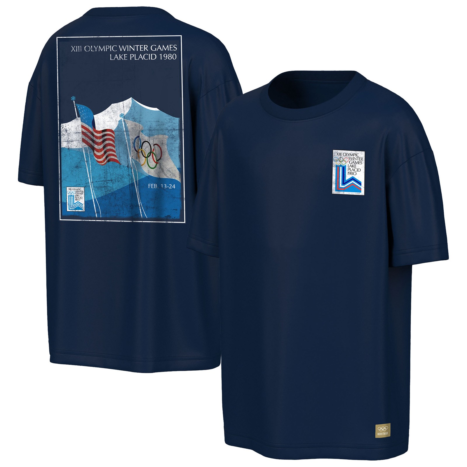 Men’s Outerstuff Navy Lake Placid 1980 Winter Olympics Mountain View T-Shirt