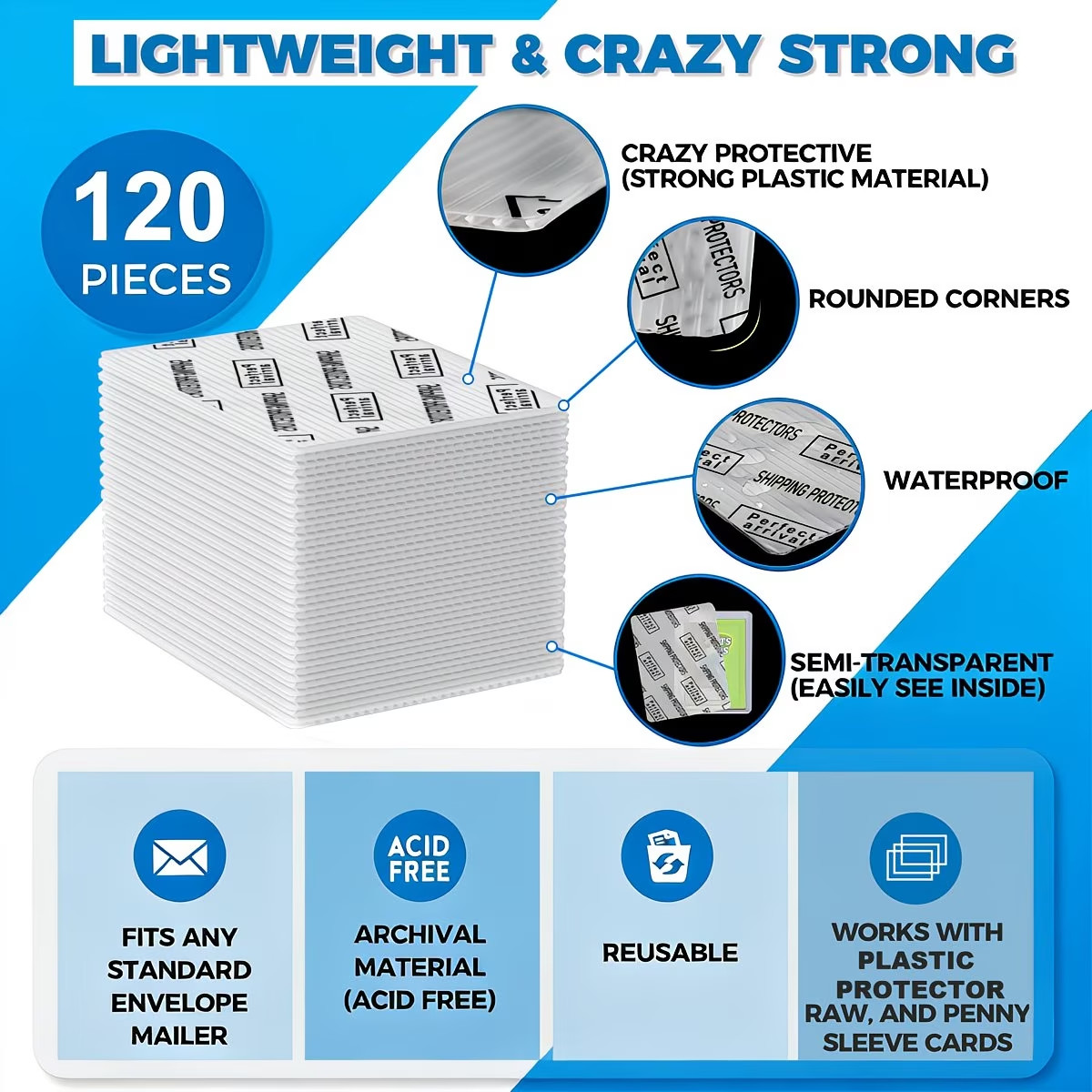 120-Pack Trading Card Protector Shipping – 3.5 X 4.5 Inch