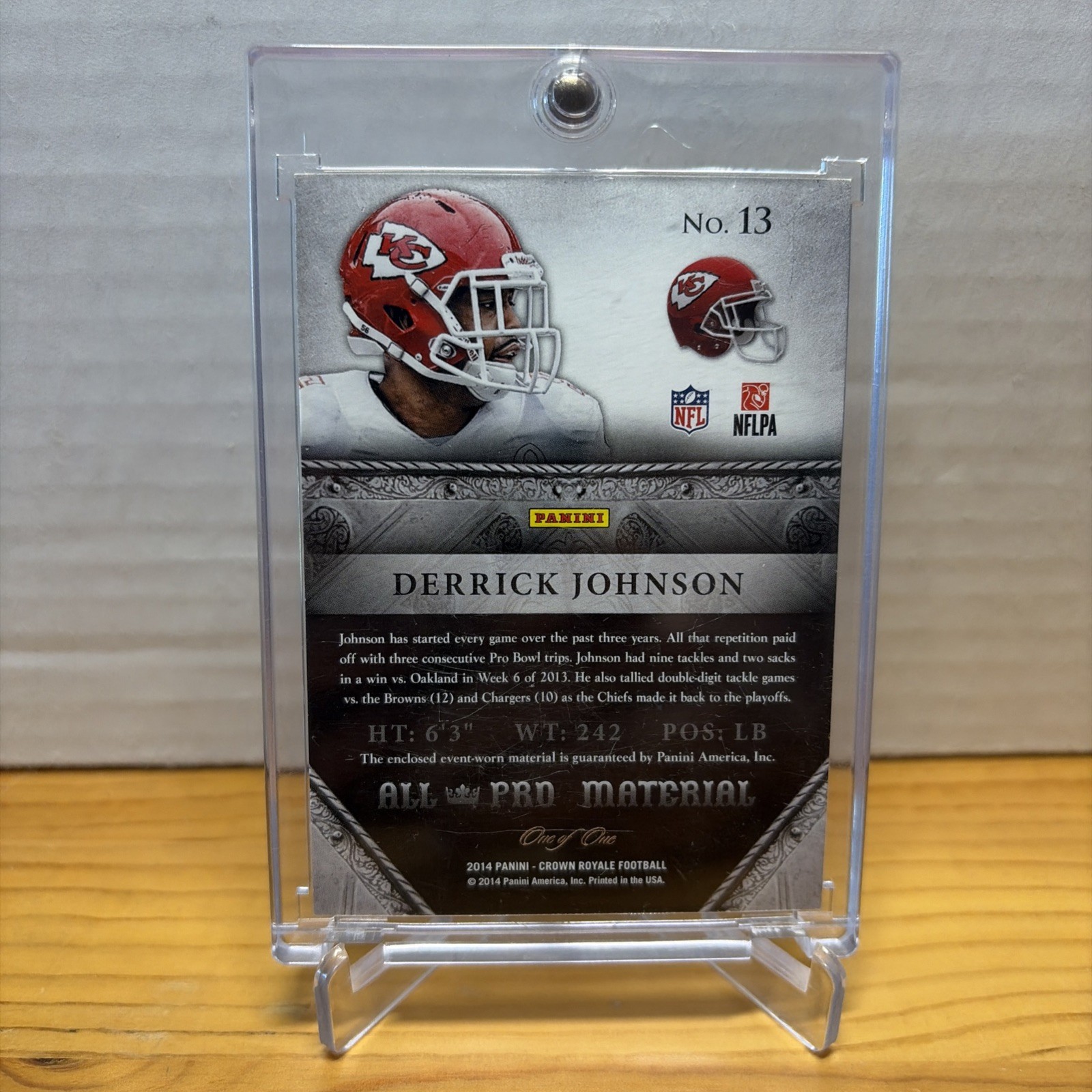 2014 Panini Crown Royale DERRICK JOHNSON All Pro NFL Shield Patch 1/1 Chiefs
