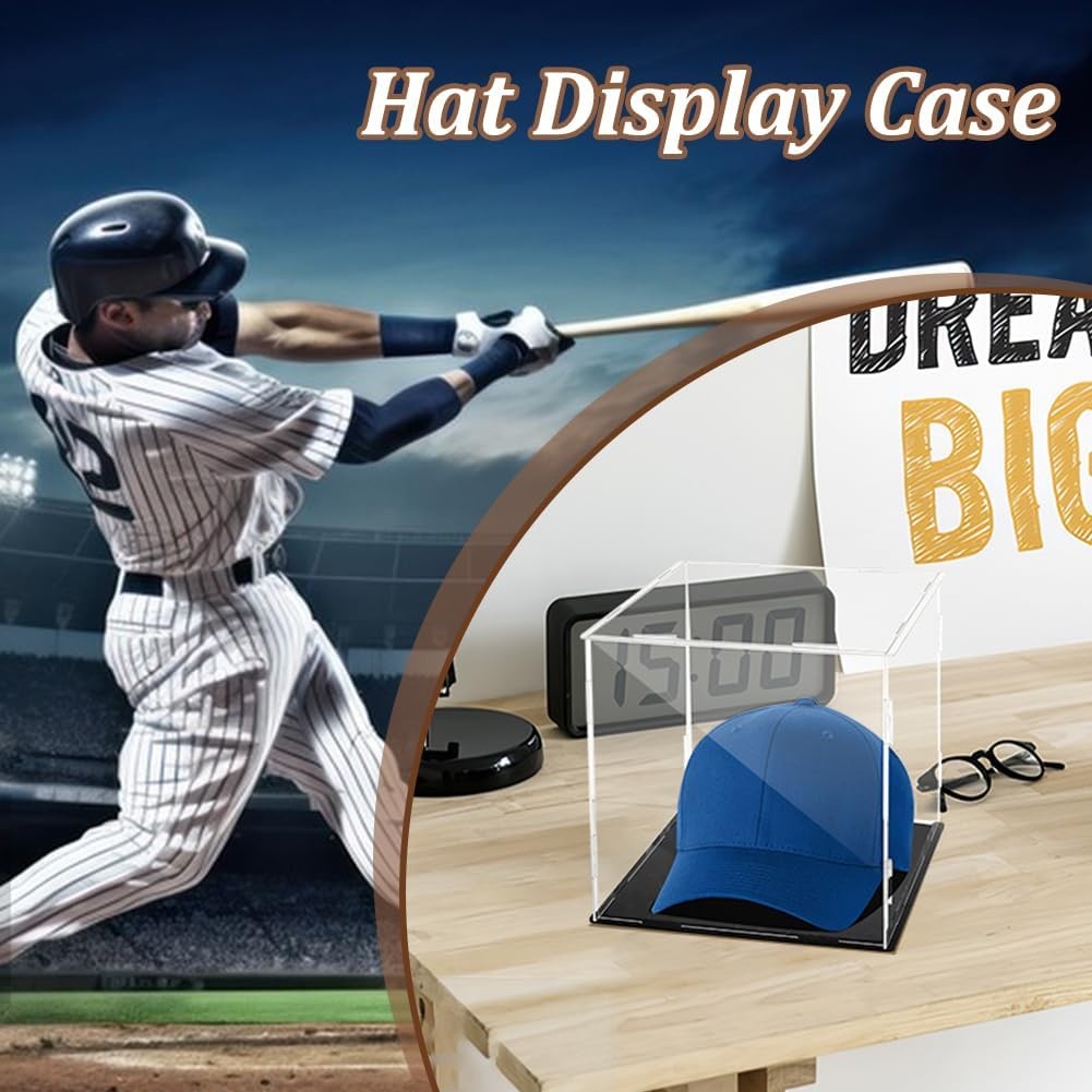 Display Case Clear Cube Baseball Holder Hat Box with Black Base
