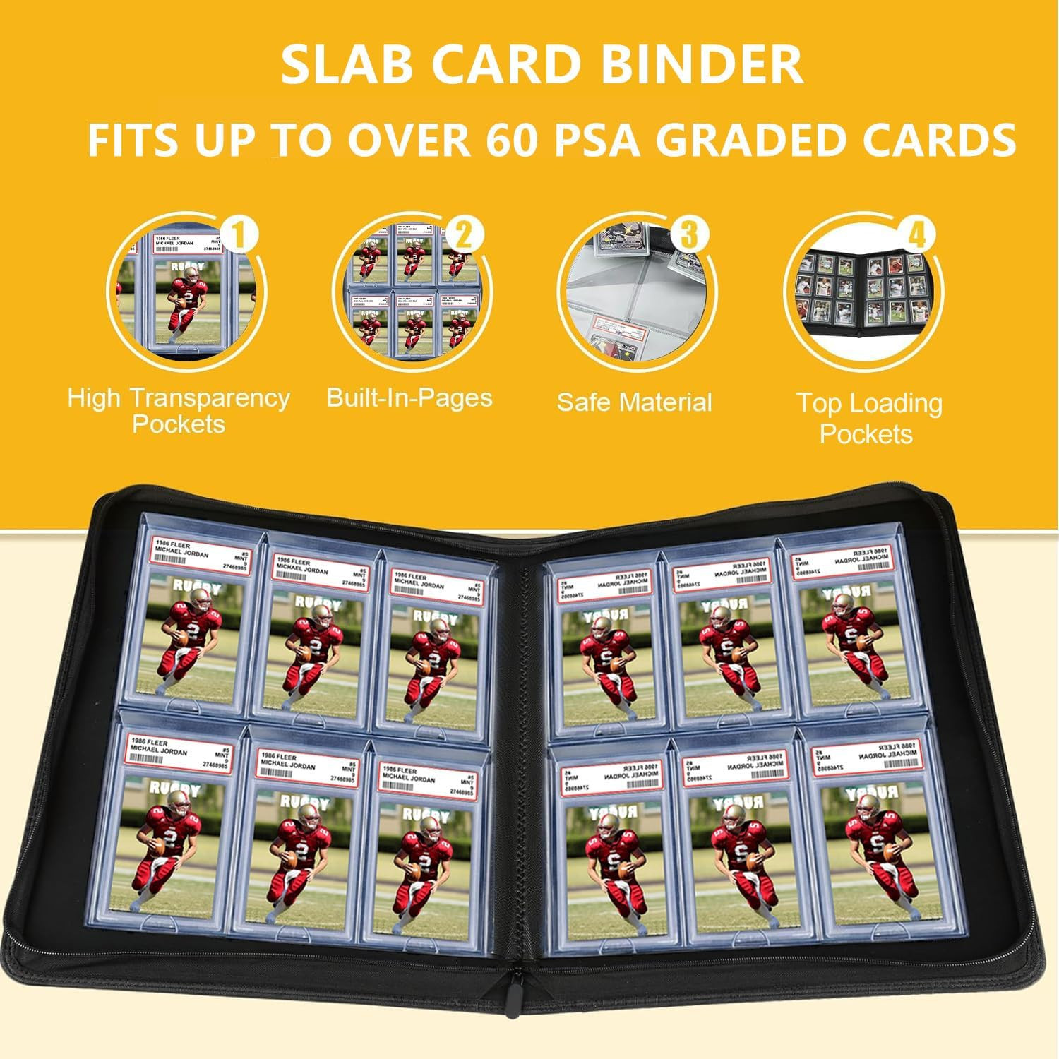 60 Pockets Graded Card Binder, Toploading Slab Holder Album, PU Leather Graded