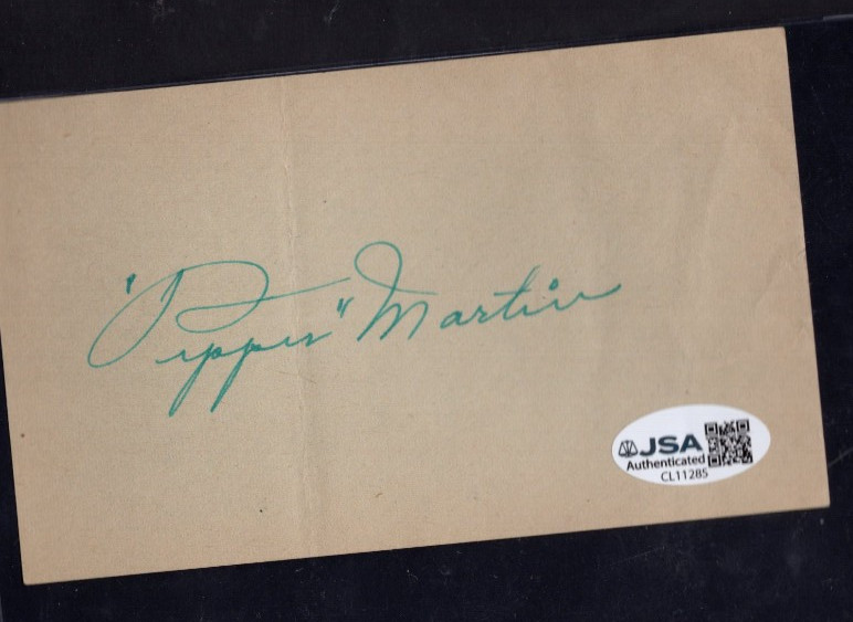 “PEPPER” MARTIN Signed Autograph Auto 5×3″ Index Card Cut Cardinals JSA 💎 COA