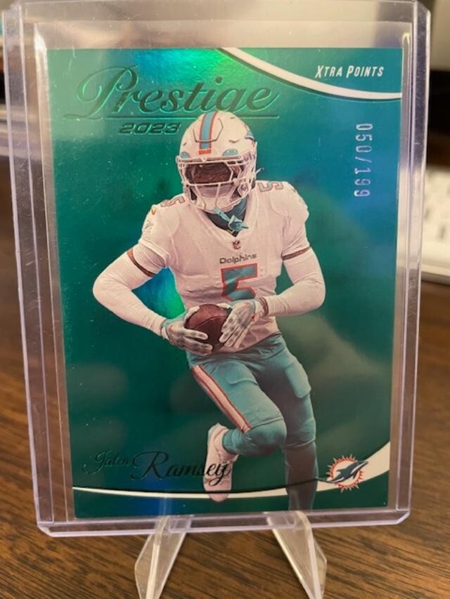 JALEN RAMSEY 2023 PRESTIGE XTRA POINTS GREEN 50/199 No 180 DOLPHINS