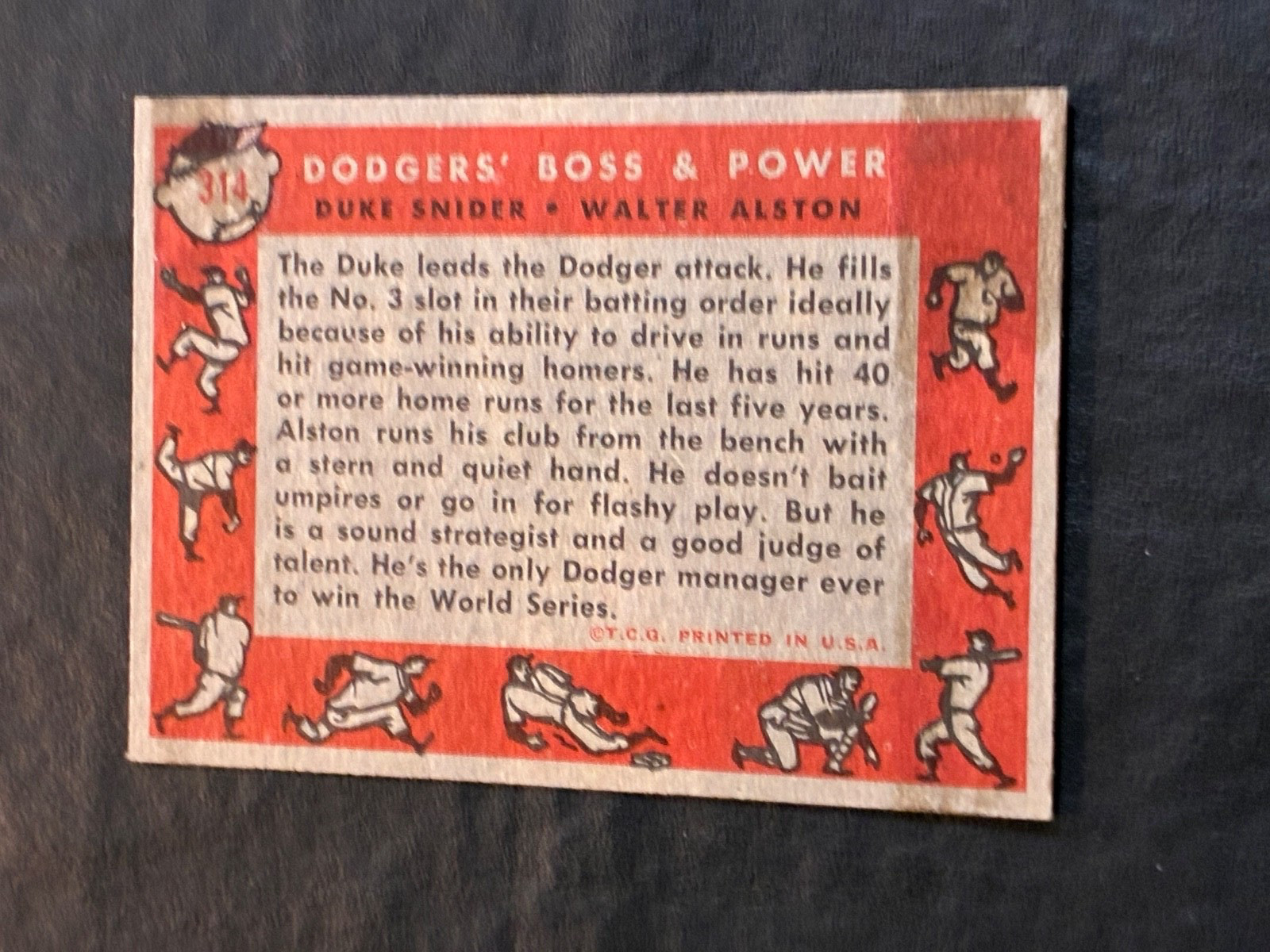 1958 Topps Dodgers’ Boss & Power Duke Snider & Walter Alston #314-See Back