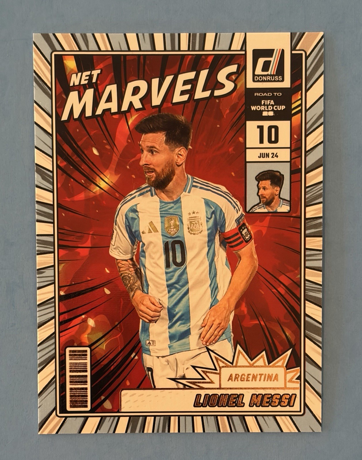 2025-26 Donruss Road to WC Lionel Messi Net Marvels Red #21 Argentina Insert SP