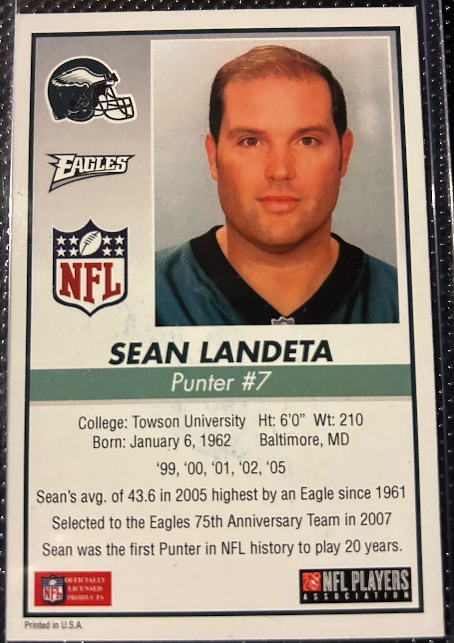 Sean Landeta Hand Signed Auto Autograph Oversized 3 In x 4.5 In Card Eagles