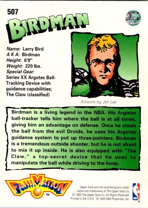 1992-93 Upper Deck Fanimation Larry Bird #507 Comic Card BIRDMAN Boston Celtics