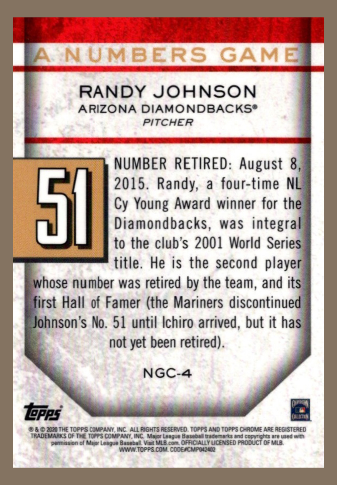 2020 Topps Chrome #NGC-4 Randy Johnson A Numbers Game Refractor