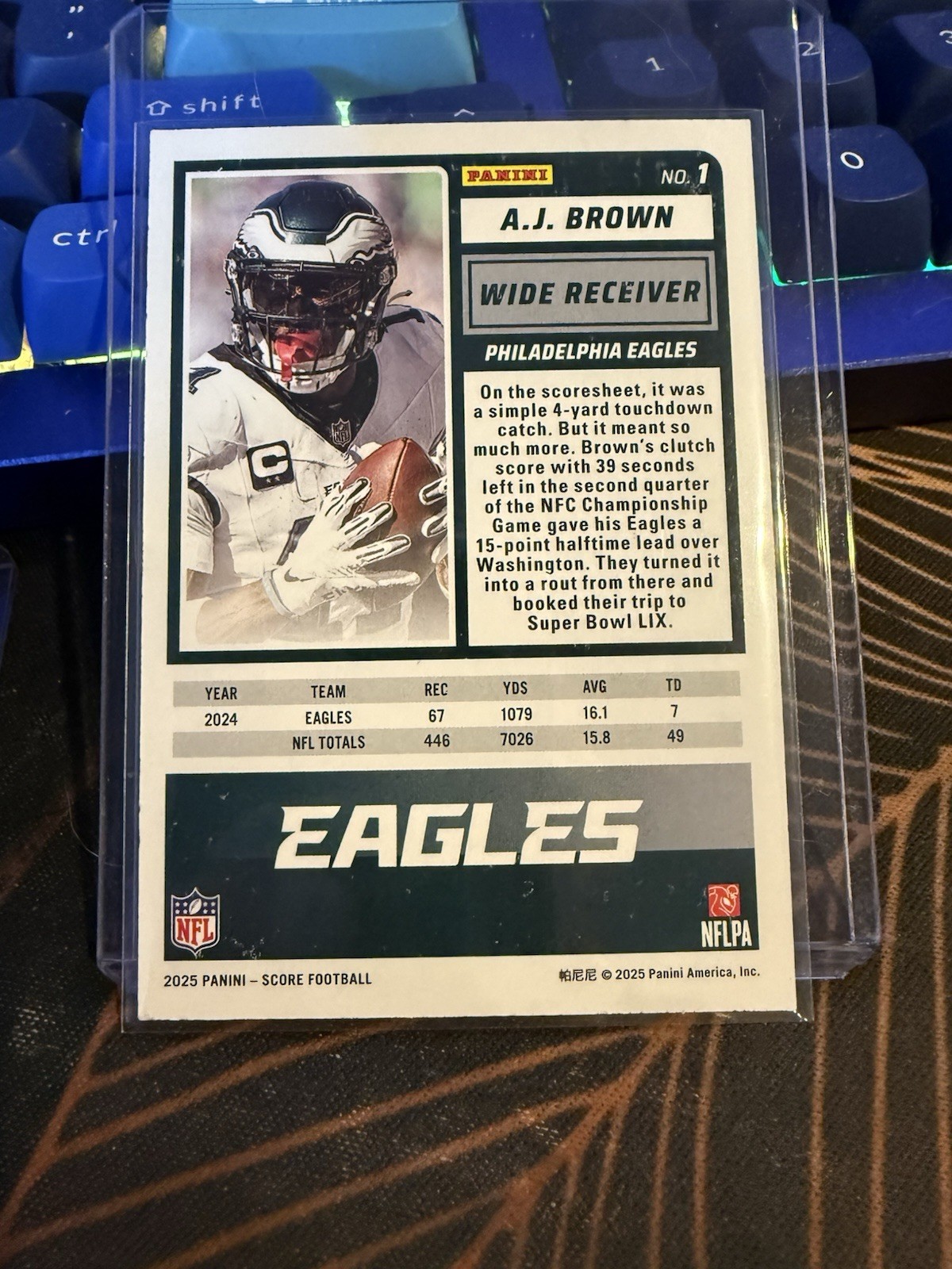 Panini 2025 Score A.J. Brown Eagles Blue Parallel /399 Football