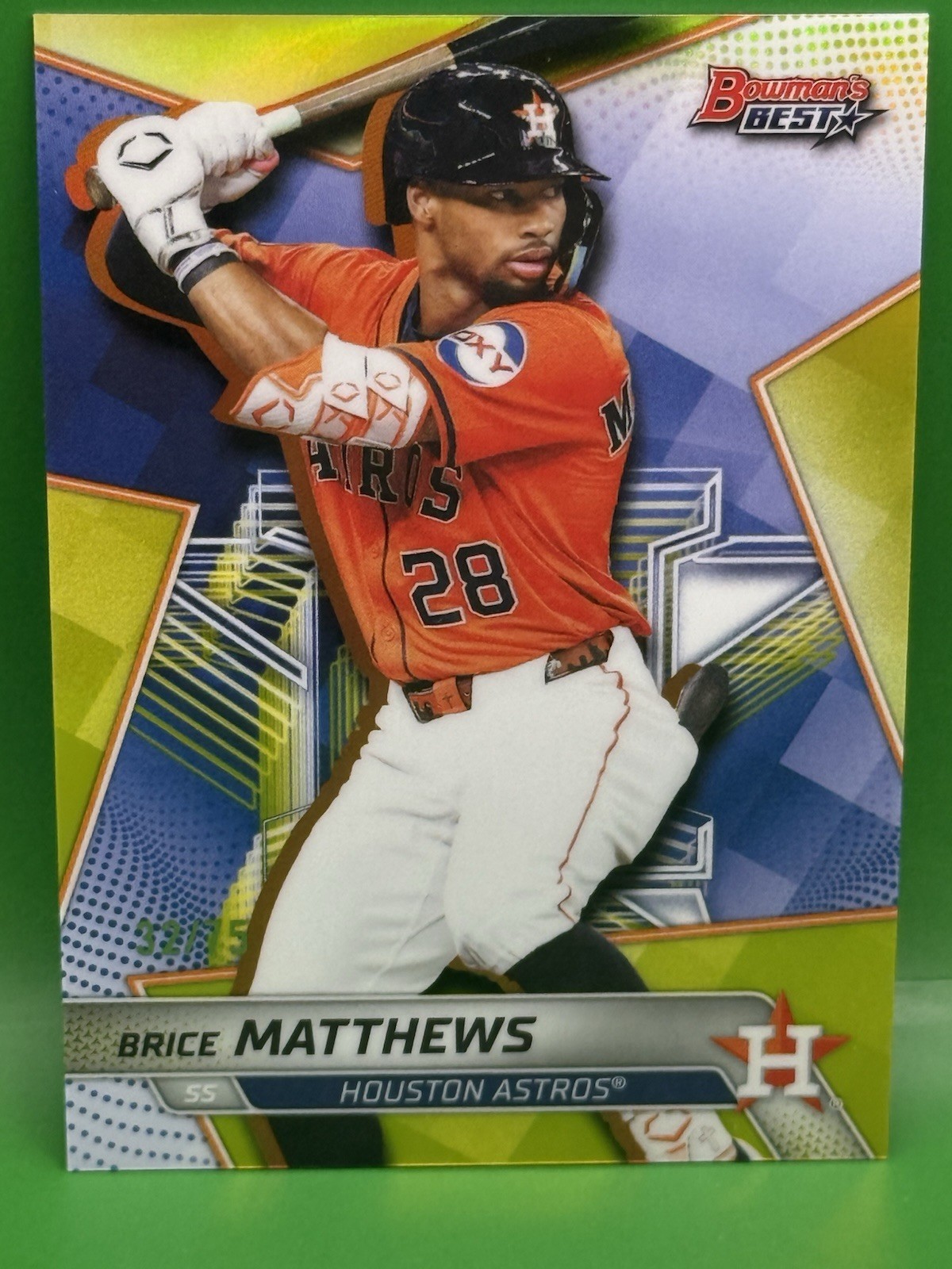 2025 Bowman’s Best Brice Matthews Yellow Refractor /75 #TP-18 – Houston Astros