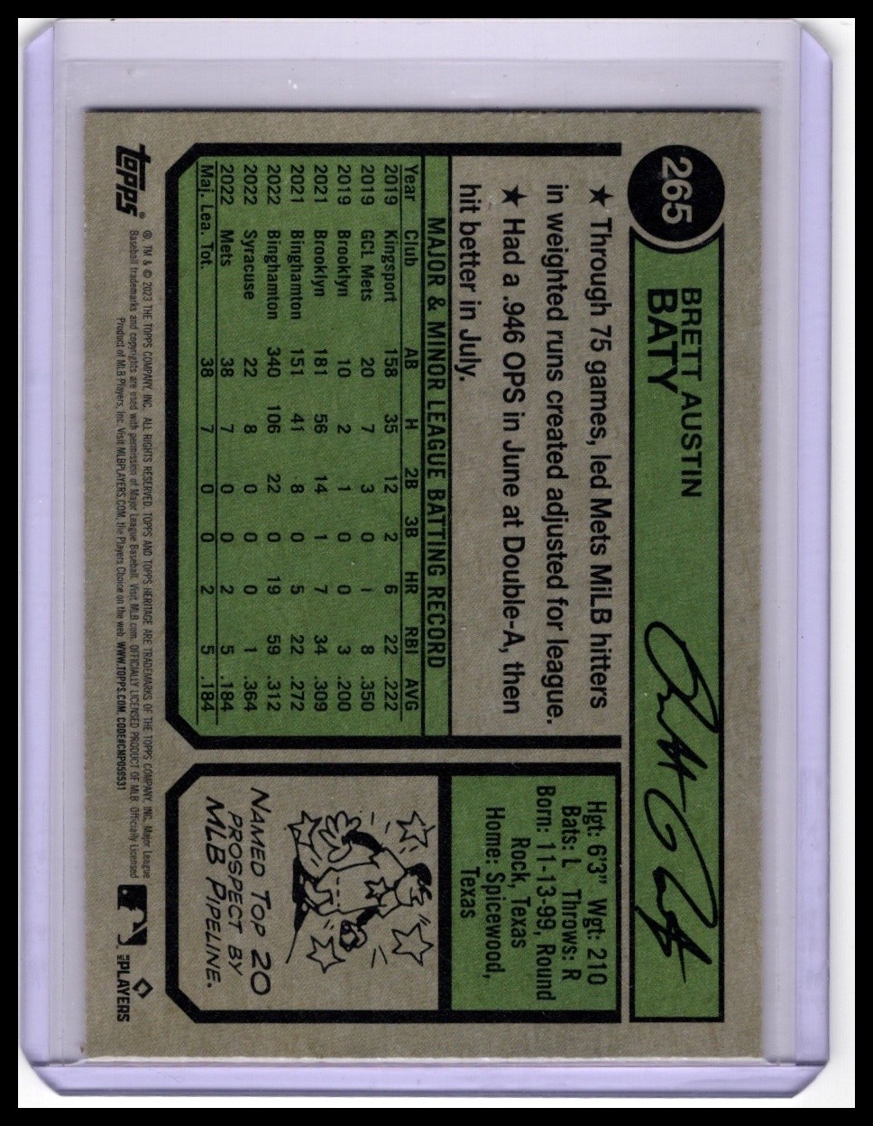 2023 Topps Heritage #265 Brett Baty