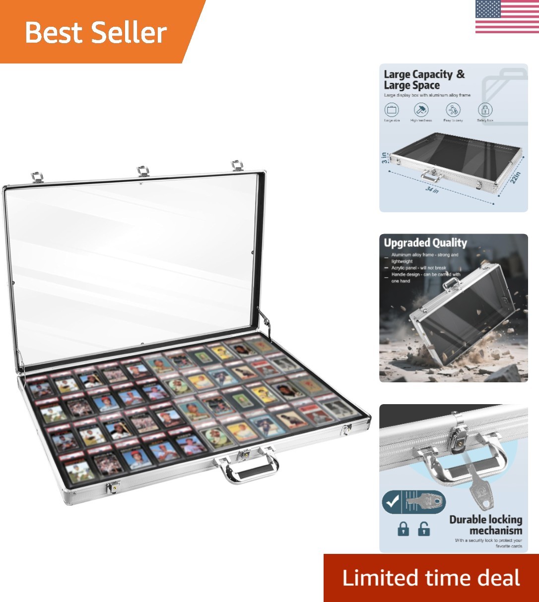Card Show Display Case Large Aluminum 34″X22″ Lockable Trading Card Display
