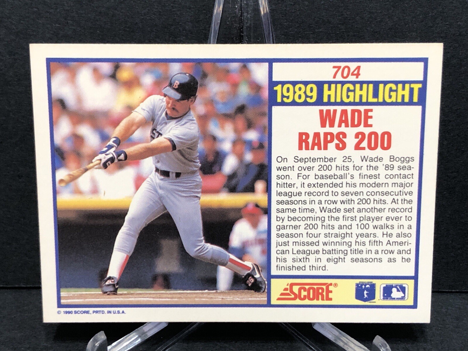 Wade Boggs 1990 Score Baseball Highlight Card #704 Boston Red Sox WADE RAPS 200