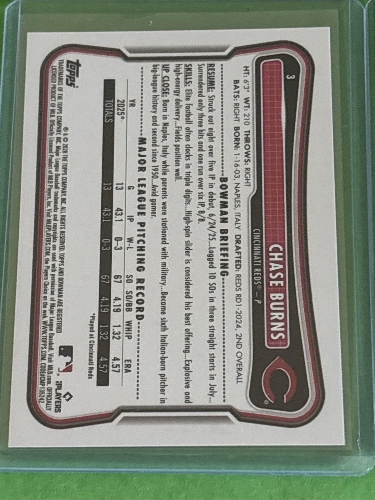 2026 Chase Burns 4-Pack Chrome BST Mega, Chrome #3 Mega, TOG & Paper #3 Reds RC