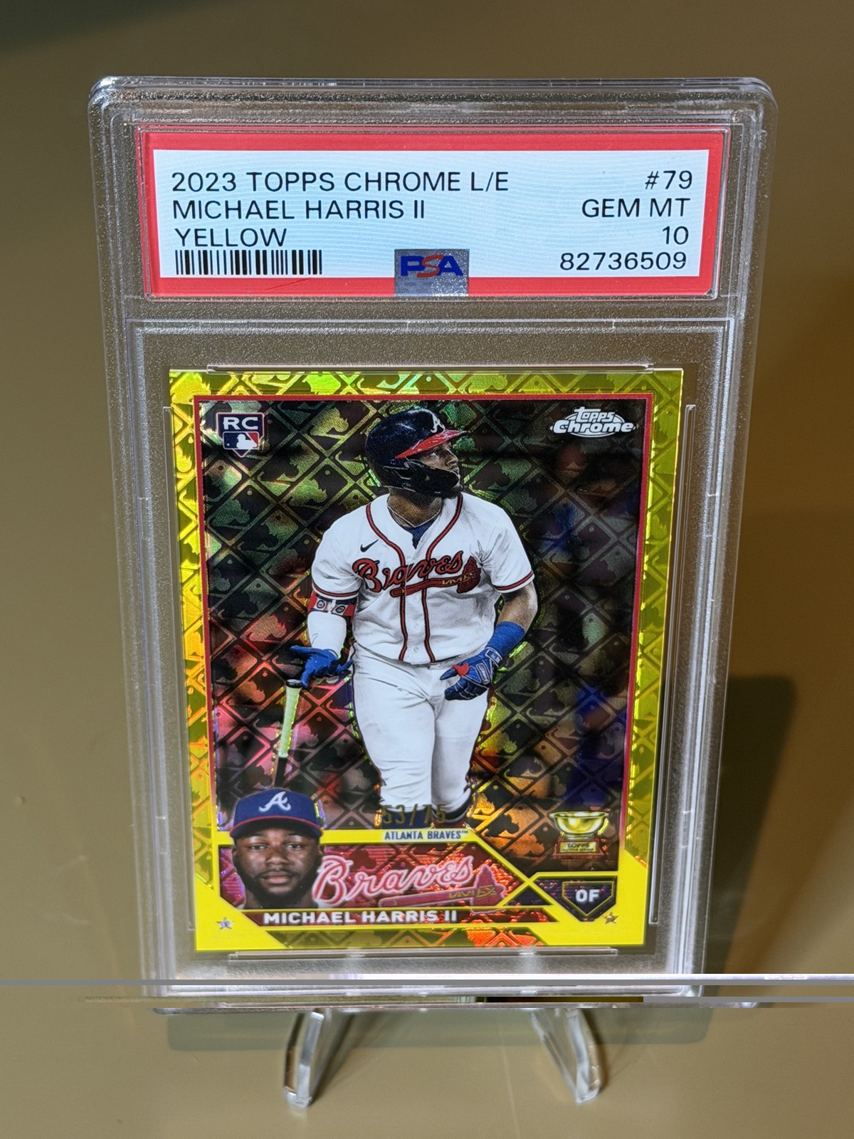 2023 Topps Chrome Logofractor – Michael Harris II #79 Yellow /75 PSA 10