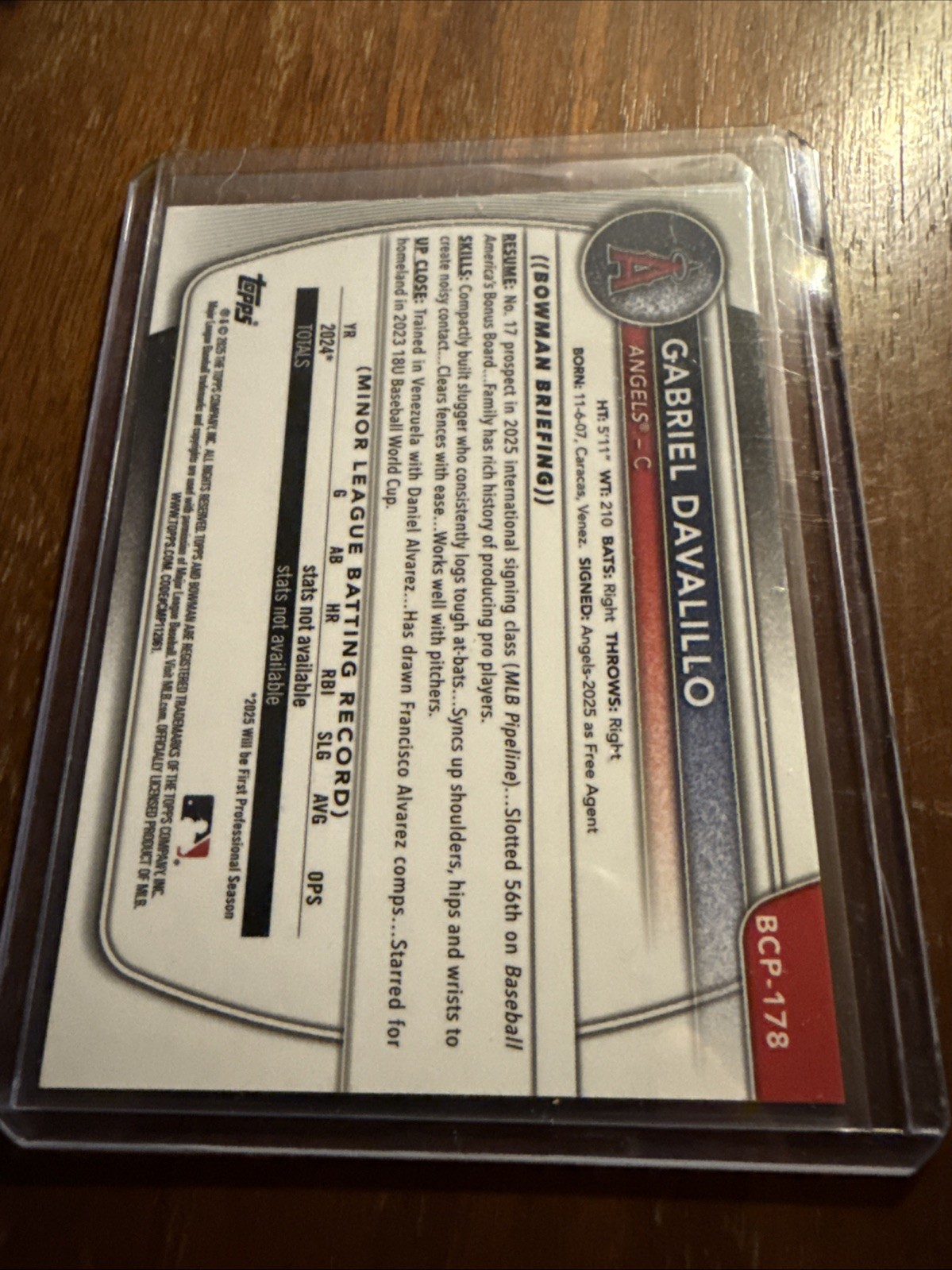 2025 Bowman Chrome – Prospects Gabriel Davalillo, Gabriel Davalillo #BCP-178…