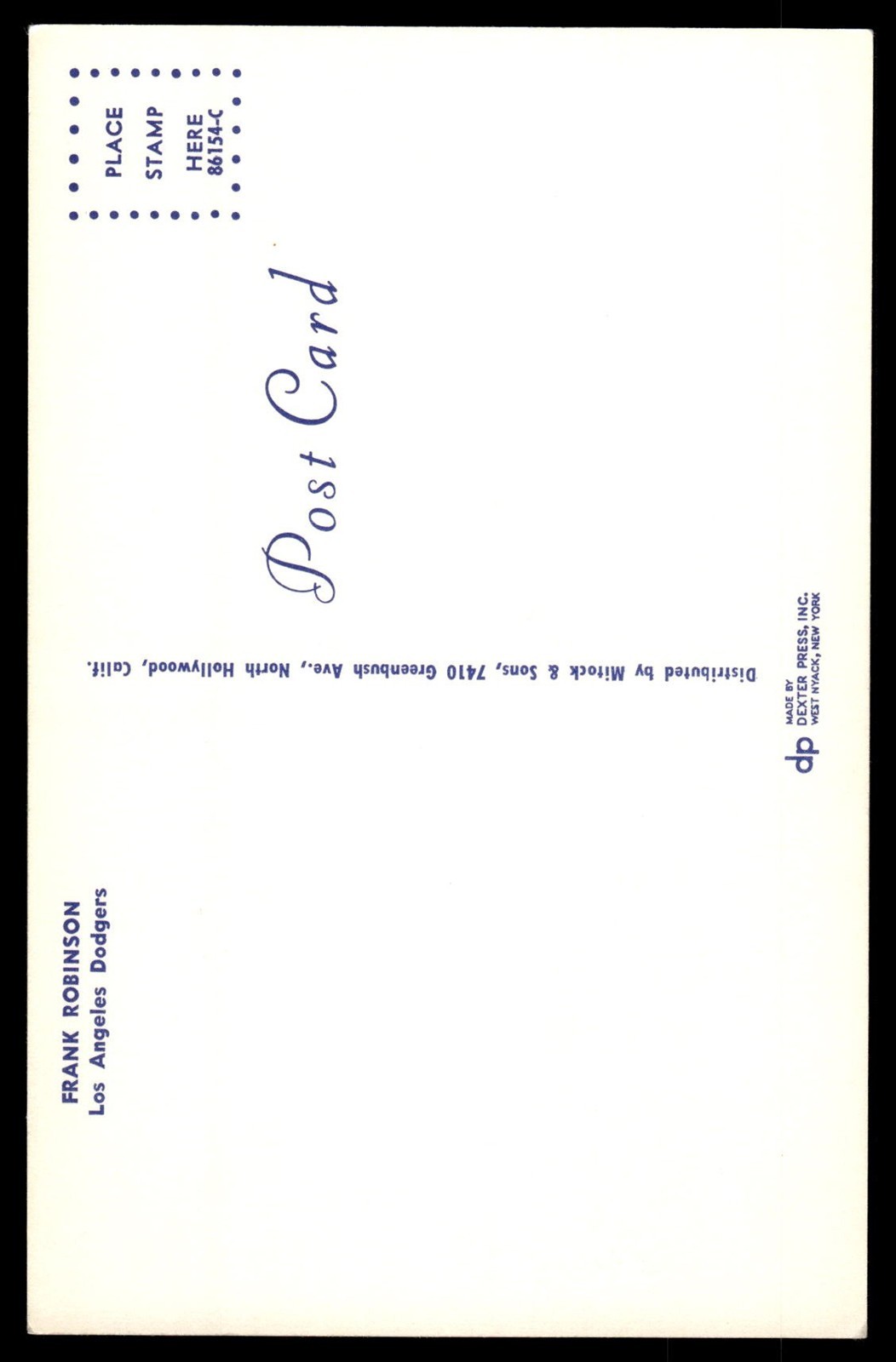 1972 Frank Robinson Baseball Dodgers Mitock Dexter Press Postcard *PC206