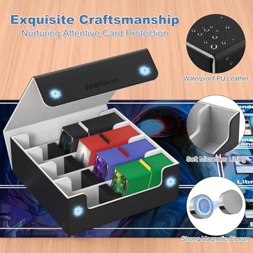Trading Card Storage Box 4 Row Large Capacity 2400 Cards Magnetic Closure Divide