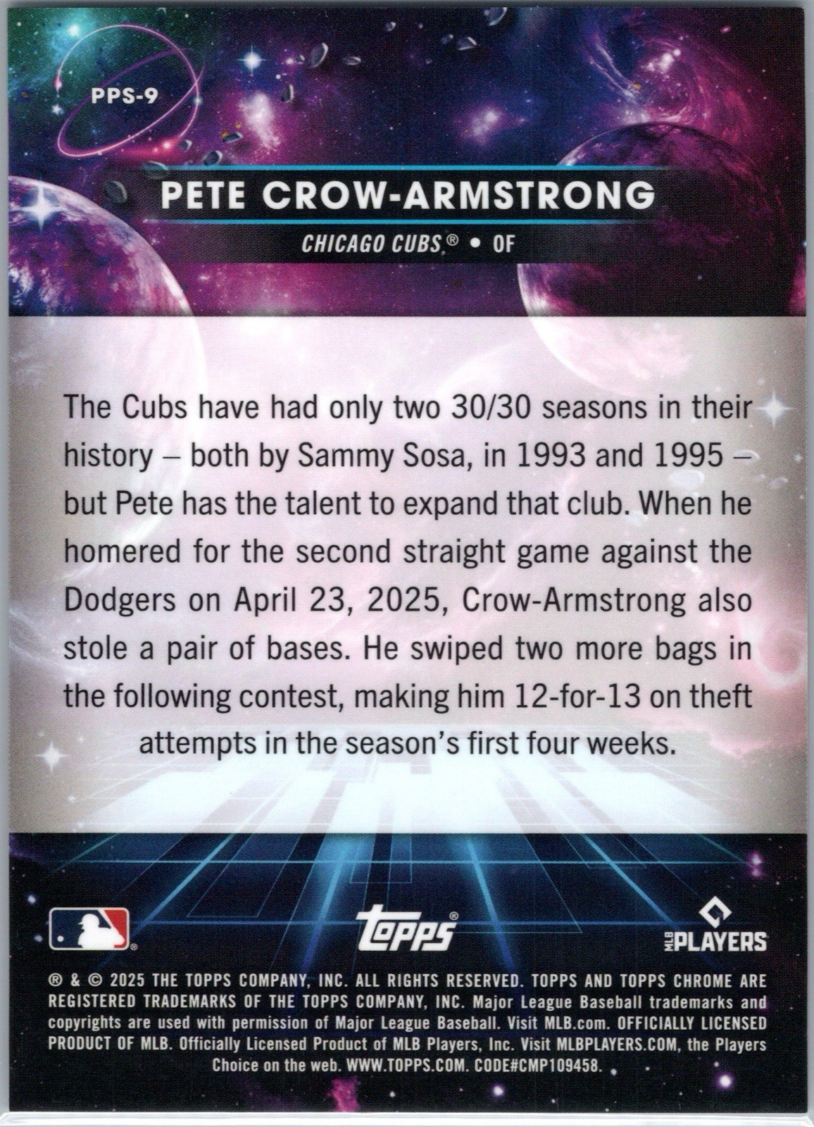2025 Topps Cosmic Chrome Pete Crow-Armstrong Planetary Pursuit SUN SSP #PPS-9 ☀️