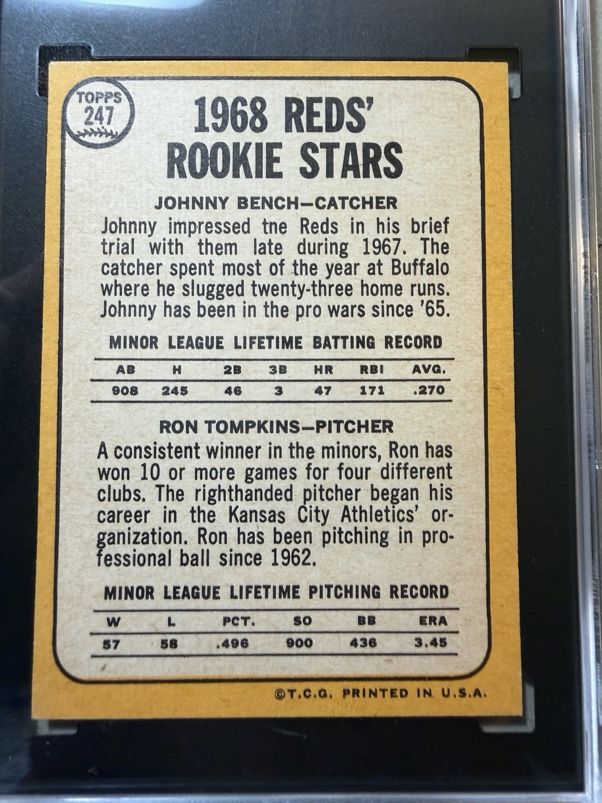 1968 Topps Baseball #247- Johnny Bench ROOKIE – EXCELLENT-5 -*JEEJ*!