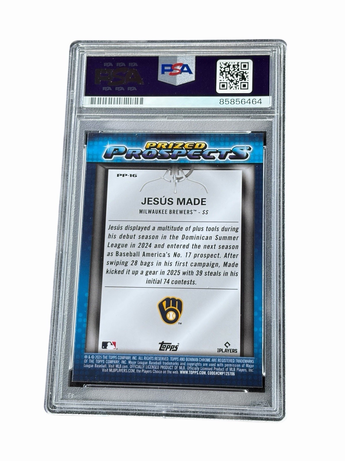 Jesus Made Signed Card Autograph Auto Milwaukee Brewers Prized Prospect PSA 10