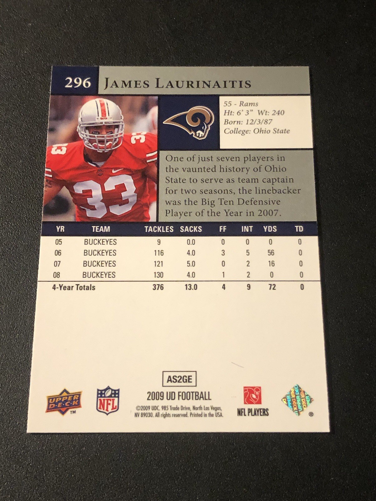 2009 Upper Deck Star Rookie James Laurinaitis #296 Rookie RC