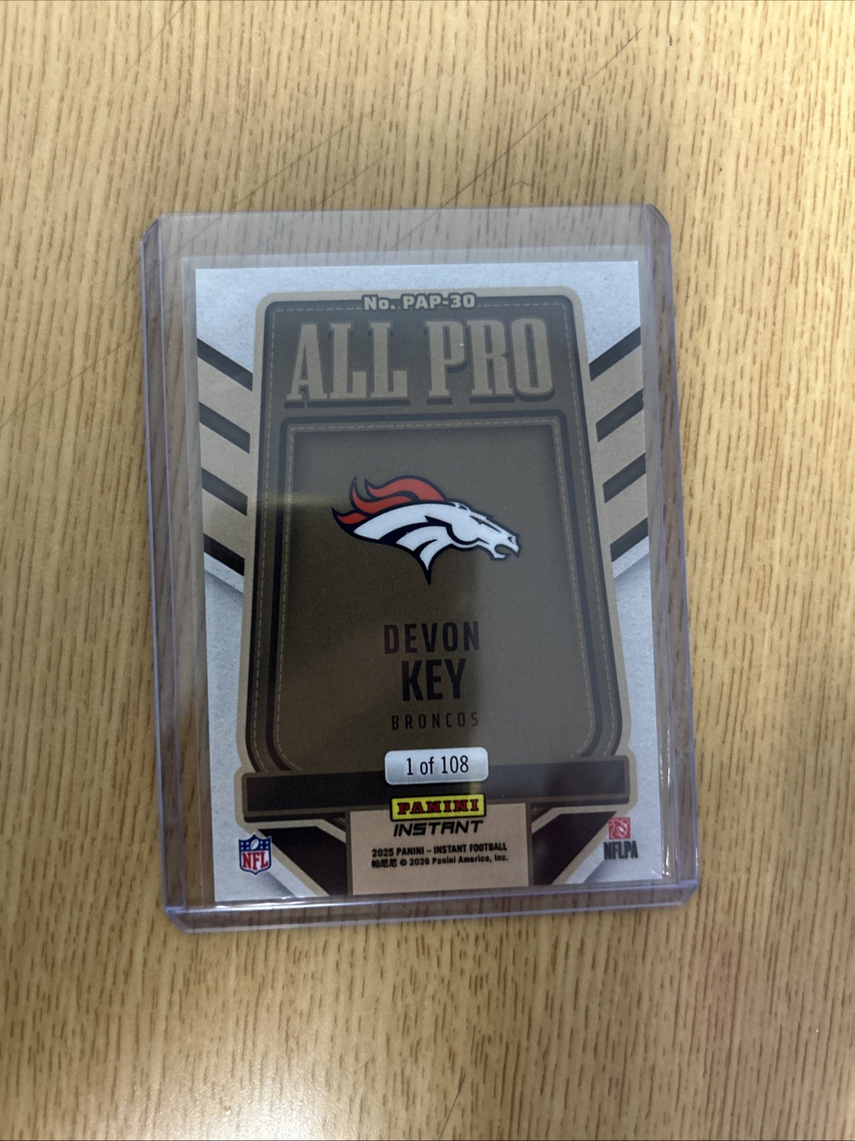 Devon Key RC 2025 Panini Instant NFL ALL-PRO Football Card Print Run Of /108