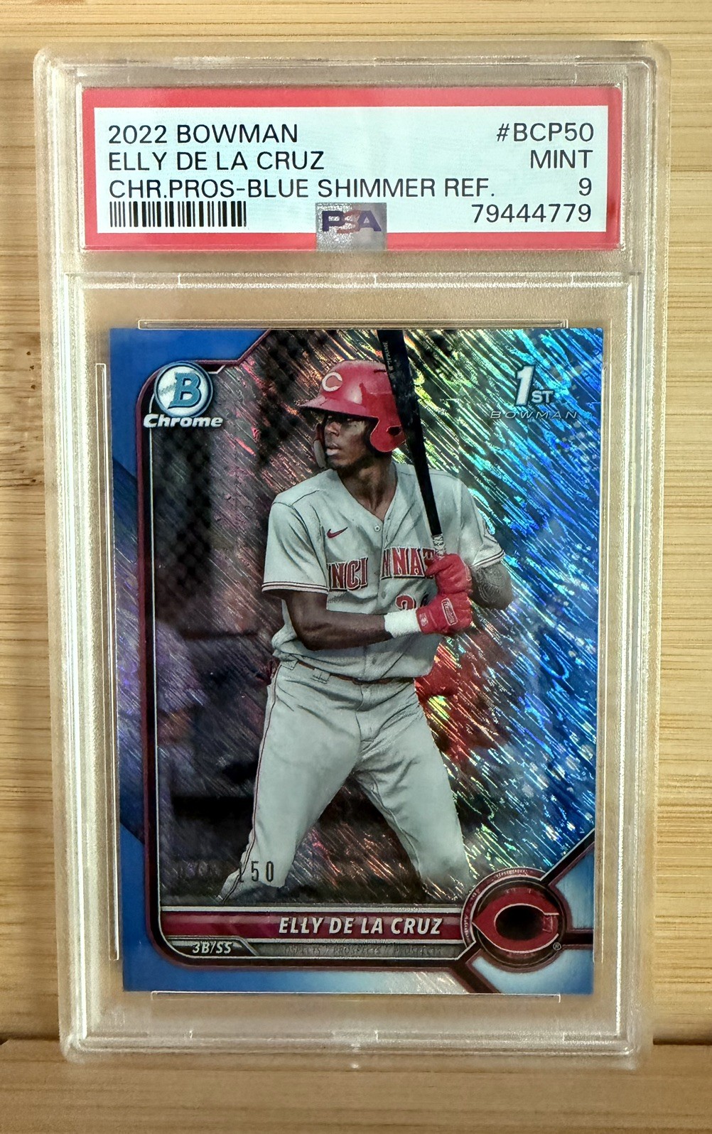 2022 Bowman Chrome Prospects Blue Shimmer Refractor Elly De La Cruz #BCP50 PSA 9