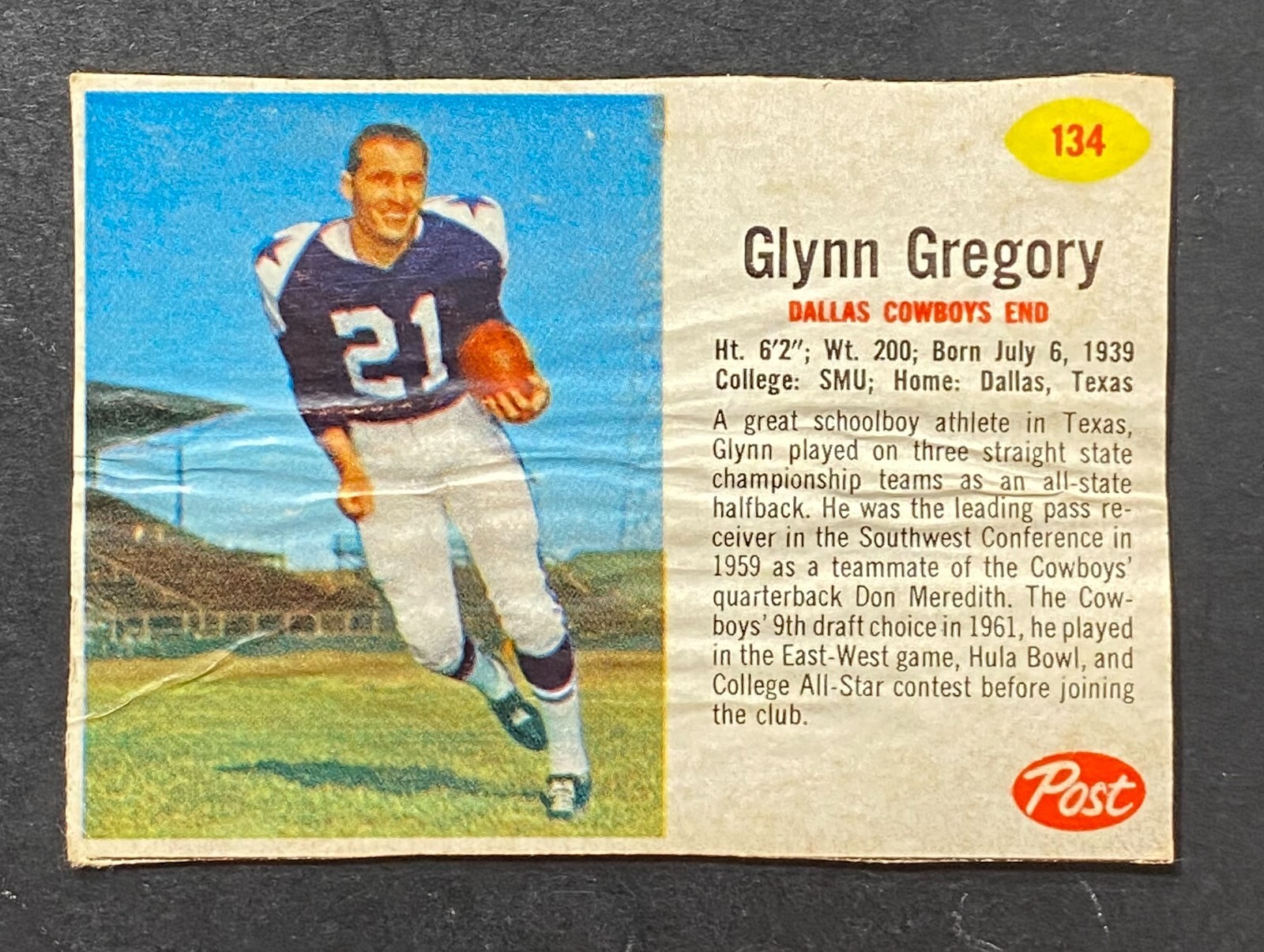 1962 Post – Glynn Gregory #134 Authentic