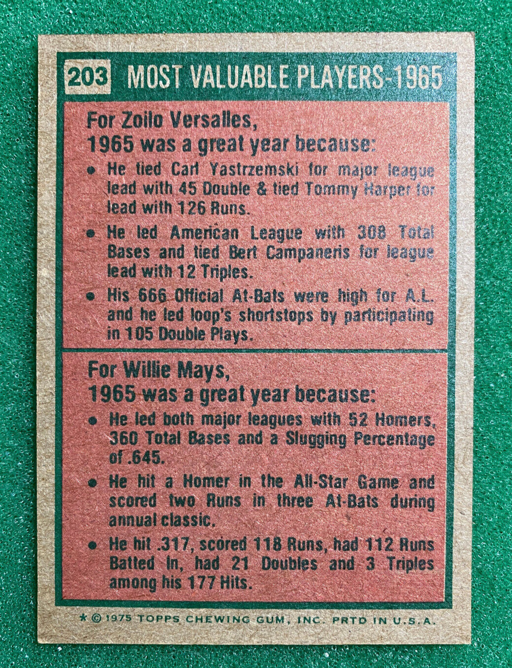 1975 Topps – Most Valuable Players Minis #203 Versalles, Willie Mays