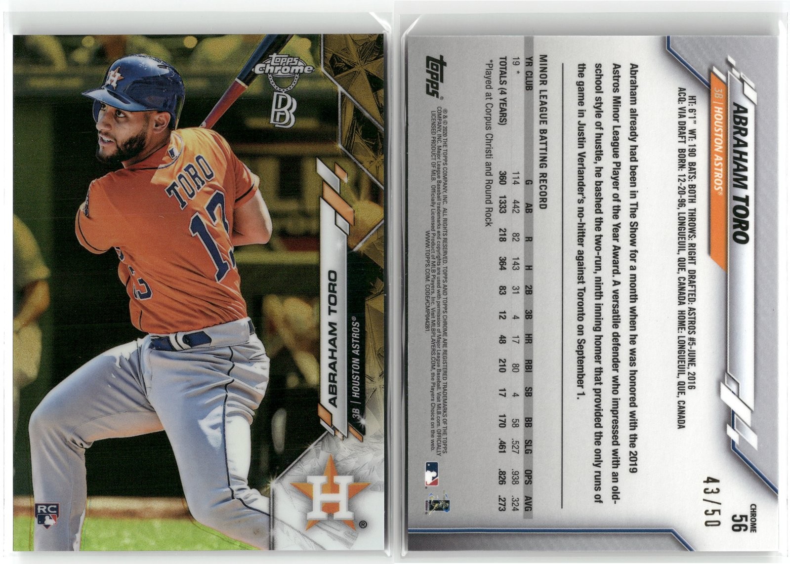 2020 Topps Chrome Ben Baller ABRAHAM TORO #56 NM