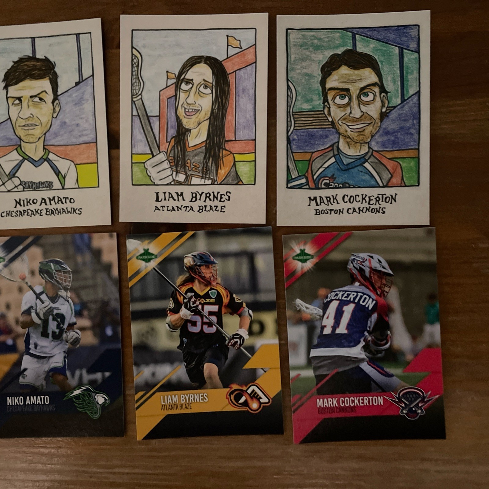 10 Cartoon Lacrosse Cards with matching player cards Parkside MLL Lacrosse Set.