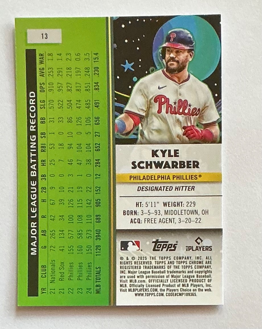Kyle Schwarber 2025 Topps Chrome Cosmic #13