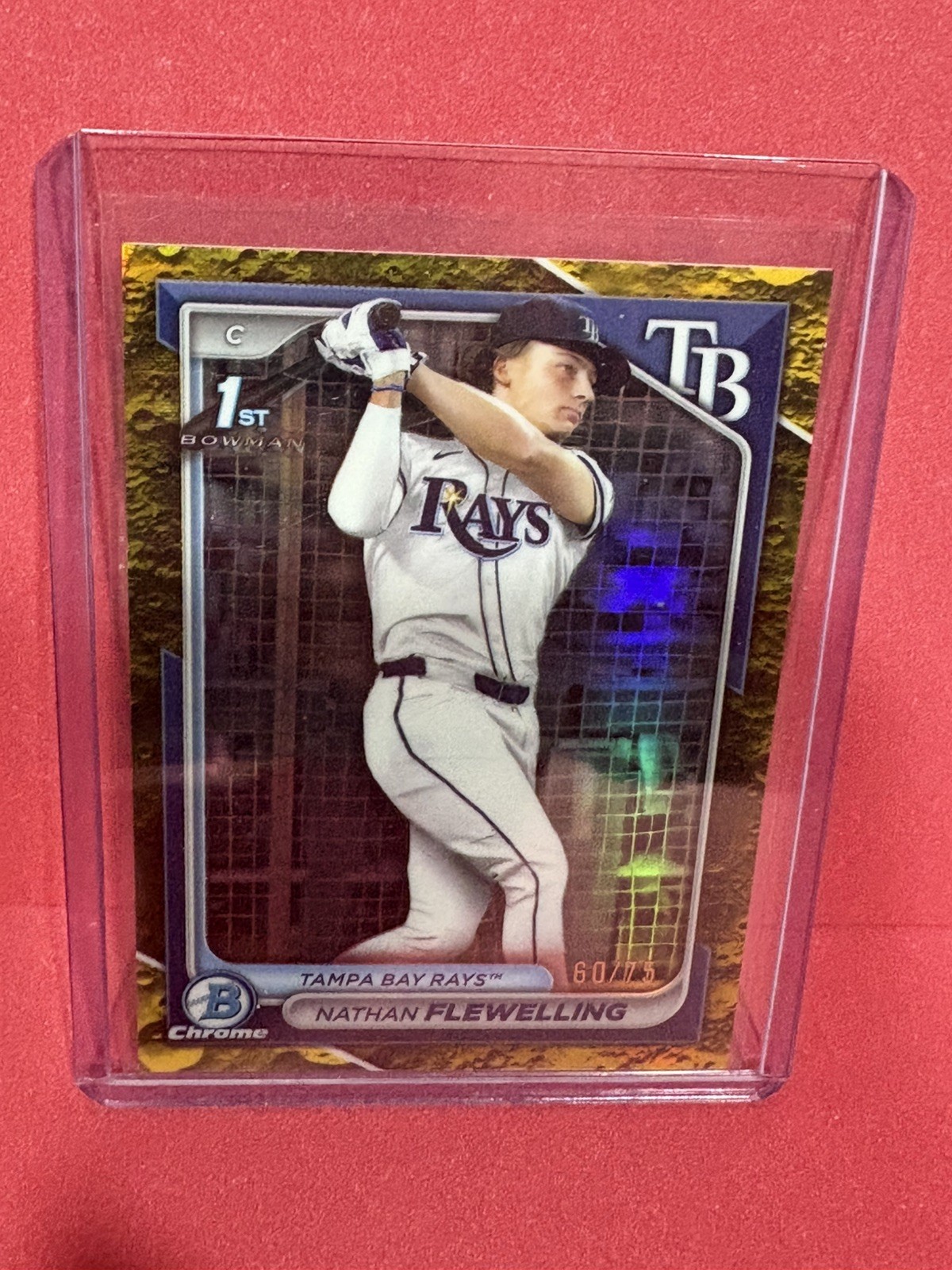 2024 Bowman Draft Nathan Flewelling Chrome Yellow Lunar Refractor 1st #/75 Rays