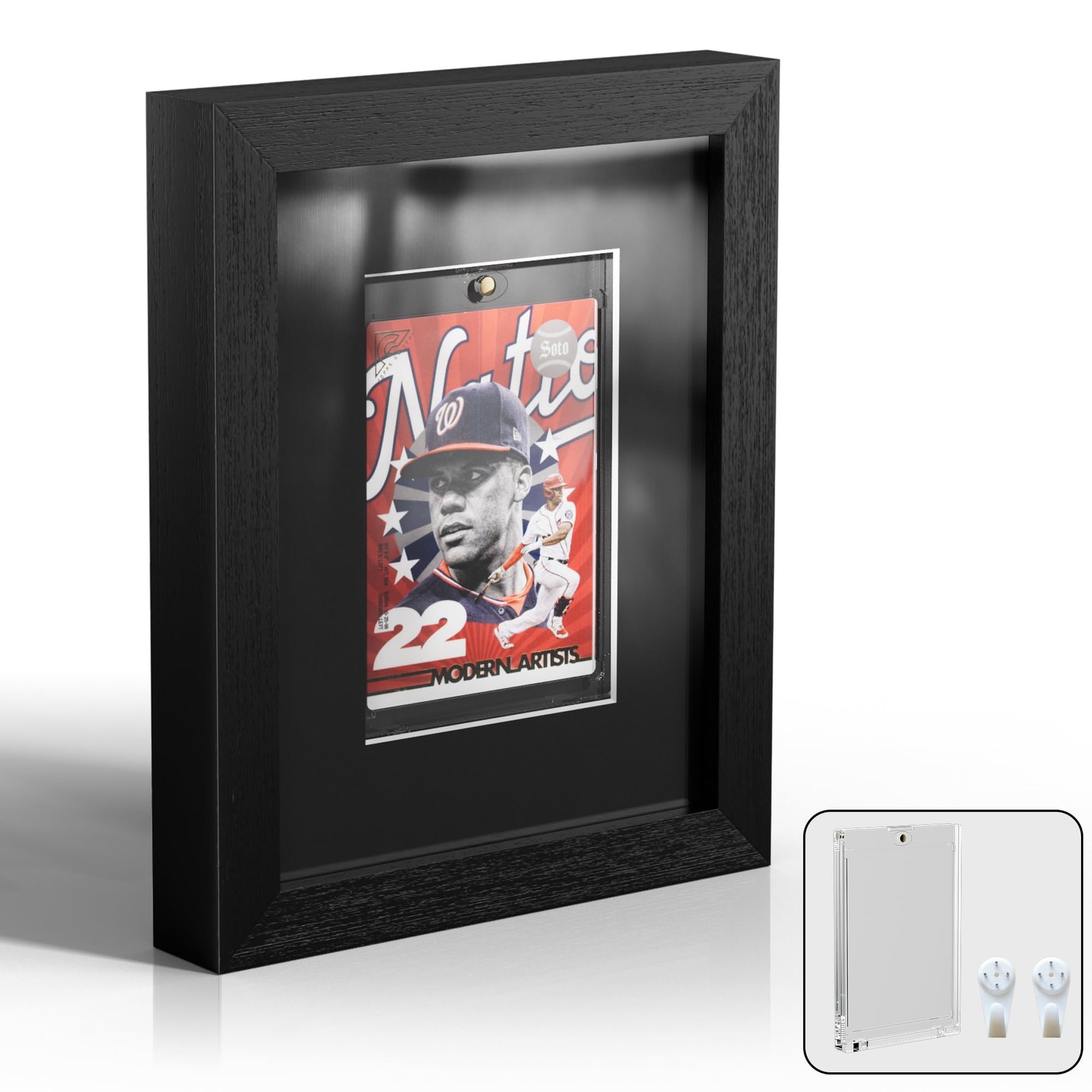 Trading Card Display Frame Wood Tempered Glass Wall Tabletop 6×8 Black 1 Card