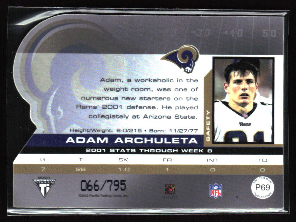 2001 Pacific Private Stock Titanium Postseason Edition #P69 Adam Archuleta #/795