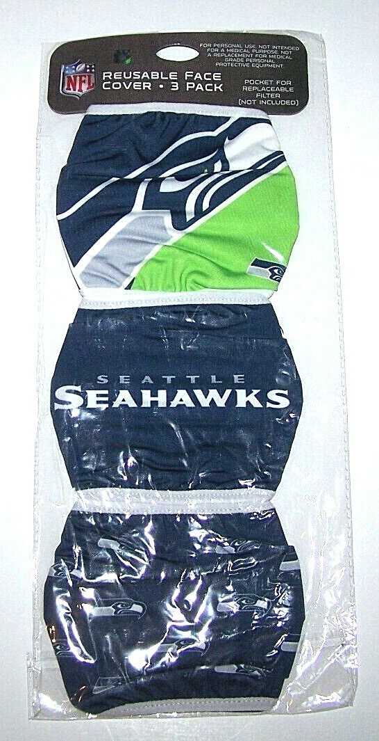 3 Pack Seattle Seahawks Logo Face Mask 2 Layer NFL Football New Unisex Adult Men