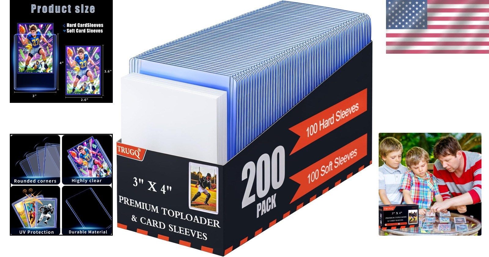 200 Transparent Card Sleeves Set: Superior Quality for Collectors – Blue Finish