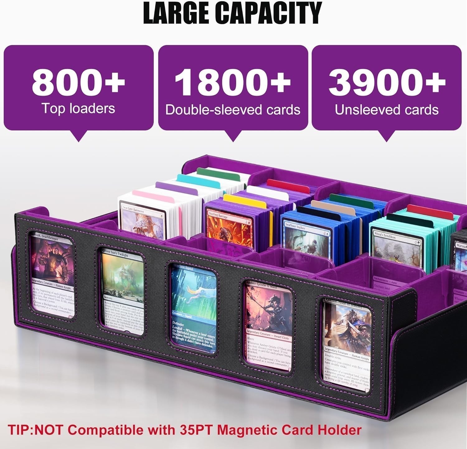 US Trading Card Storage Box 5-Row 3900+ Capacity, TCG MTG Card Case Magnetic Lid