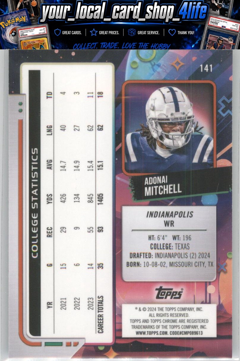 2024 Topps Chrome Cosmic #141 Adonai Mitchell Rookie Indianapolis Colts