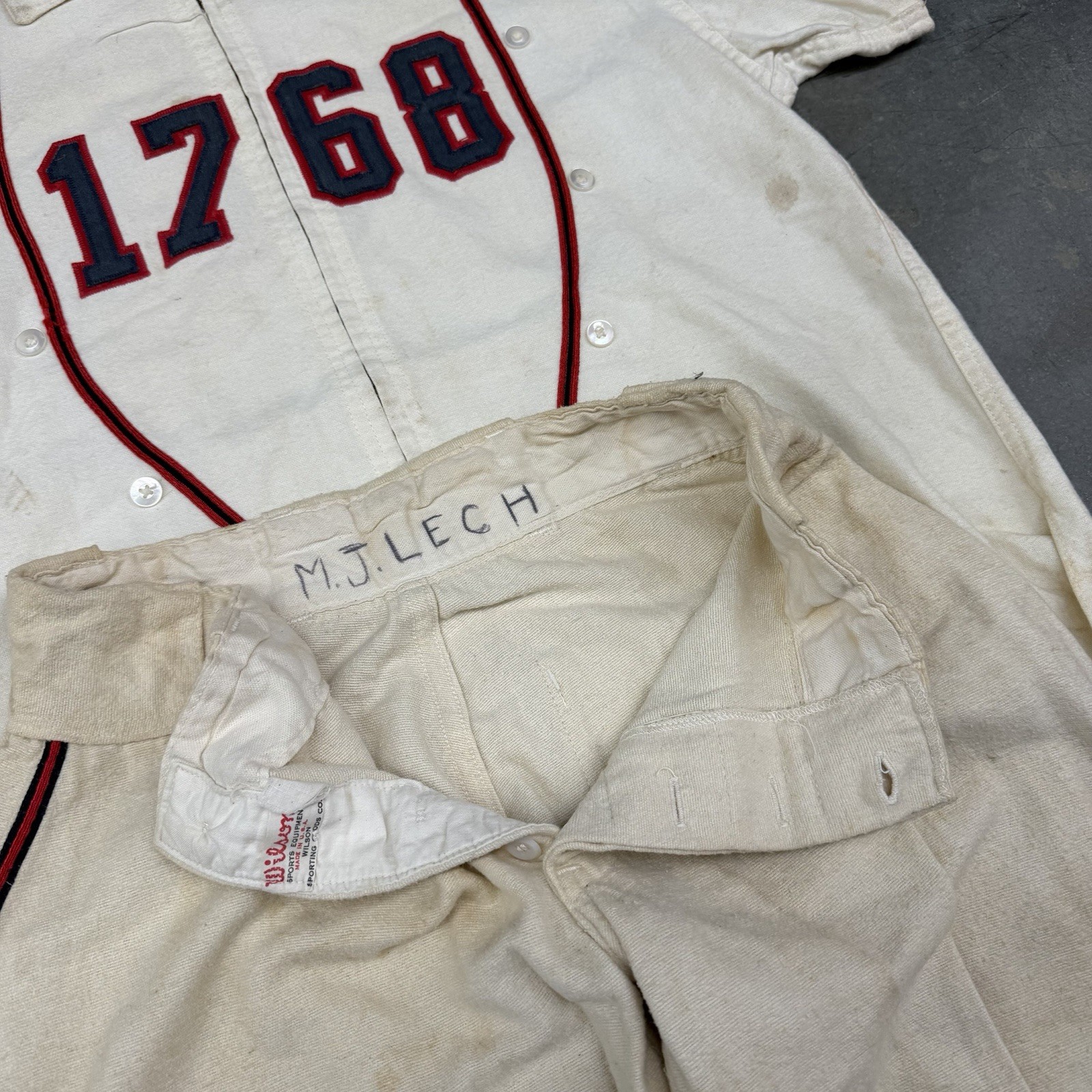 Vintage 50s Rawlings Wool Flannel Baseball Uniform Set Zipper Jersey Sz 40 1768