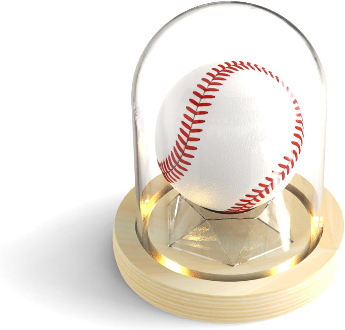 Baseball Display Case with LED Light Base, Glass Dome Cloche Baseball Holder for