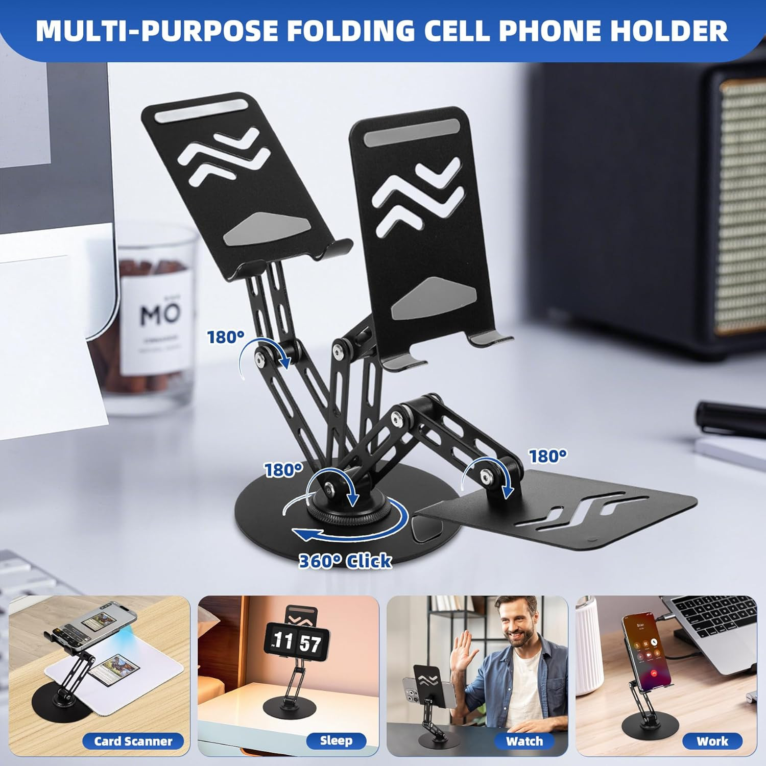 Foldable MTG Trading Card Scanner Stand,Carbon Steel Phone Holder Includes 50 St