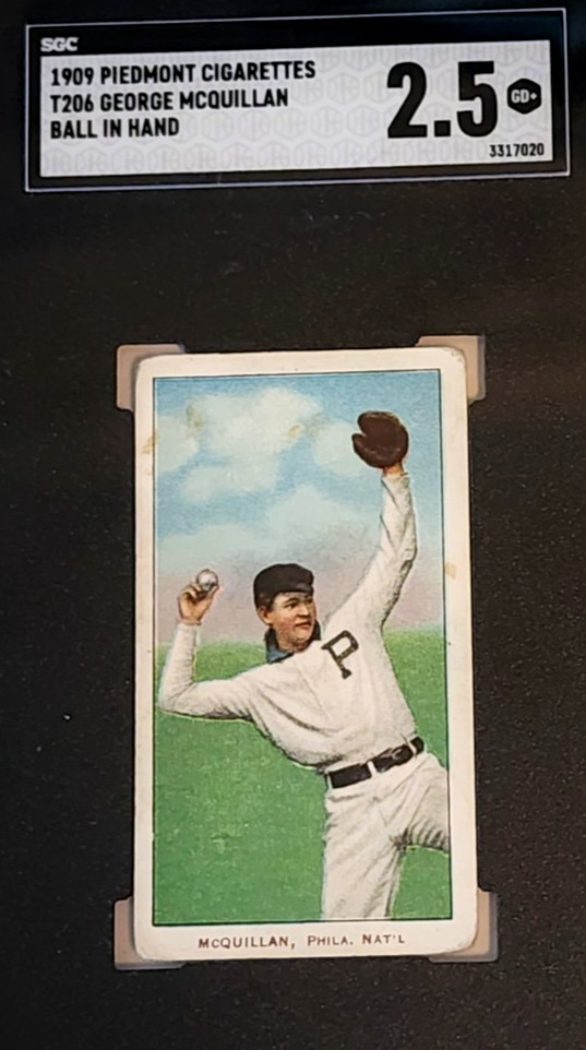 T206 GEORGE MCQUILLAN BALL IN HAND SGC 2.5 GOOD+ 1909 PIEDMONT CIGARETTES