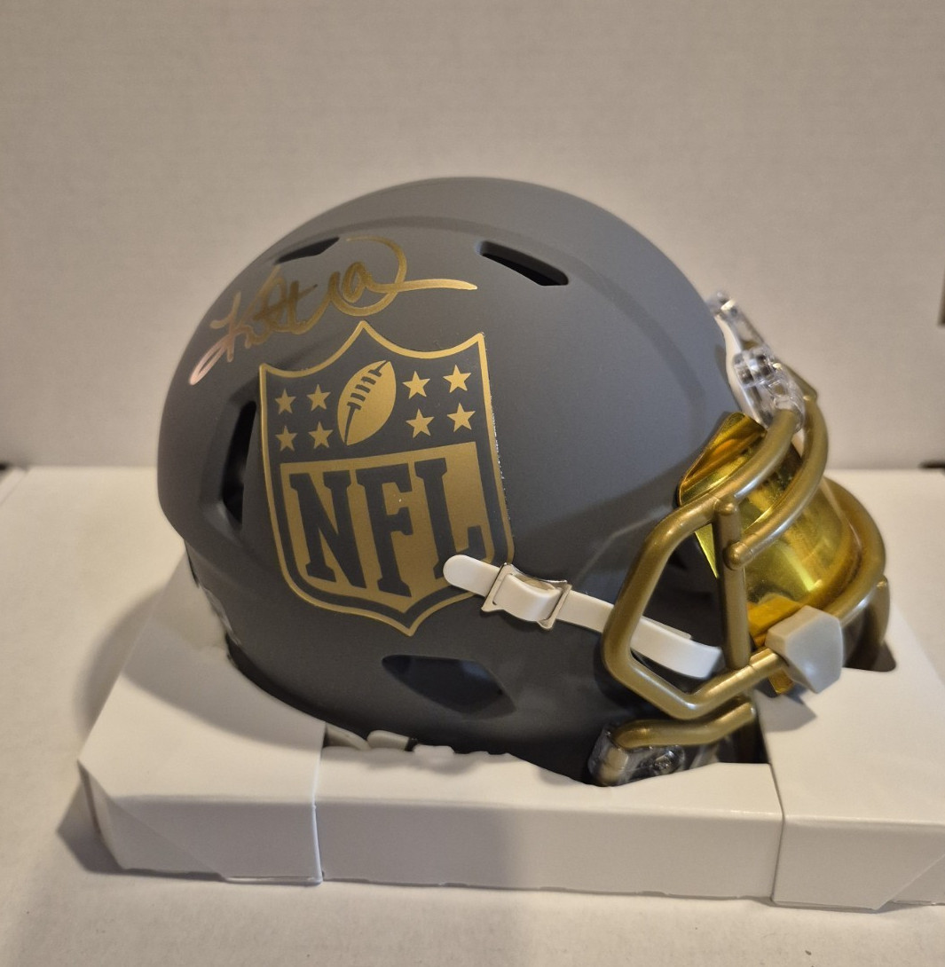 Kurt Warner Signed Slate Mini Helmet With NFL Shield And Gold Visor