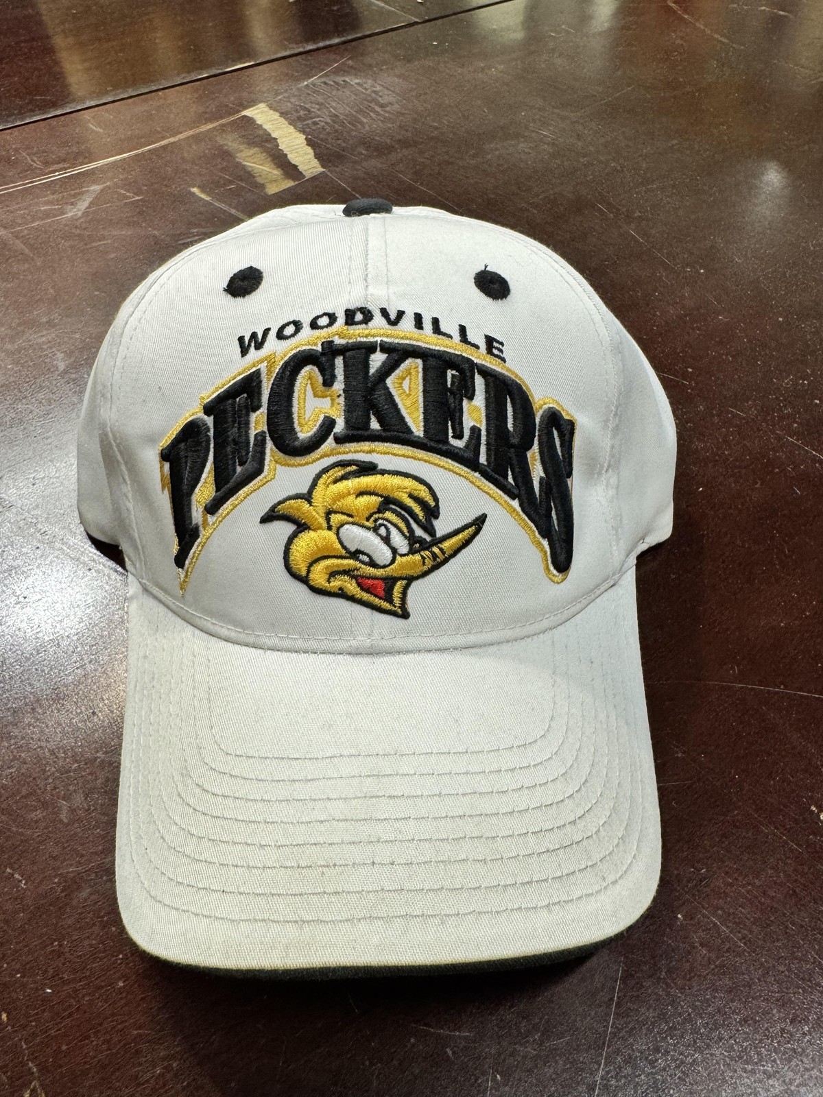 Woodville Peckers Hat Cap Strap Back Mens One Size White Baseball Team Mascot