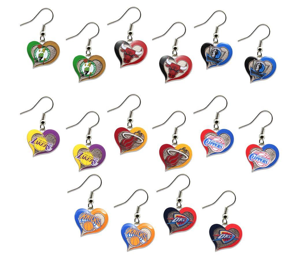 NBA Swirl Heart Team Dangle Earrings – Pick Your Team