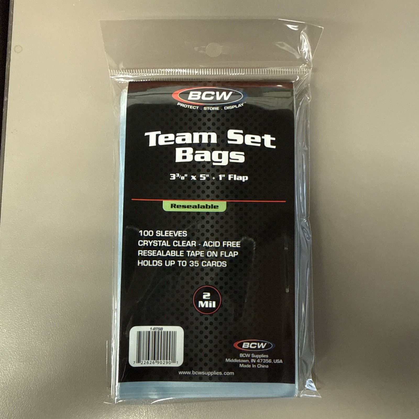 BCW Resealable Team Set Bags 1 Pack of 100 Sleeves Holds Up to 35 Cards
