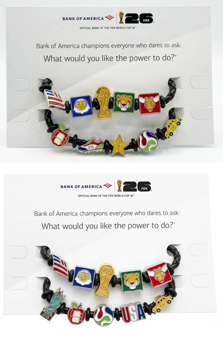 Lot of 4 Bracelets – 2026 FIFA World Cup Bank of America Charm Bracelets USA NYC